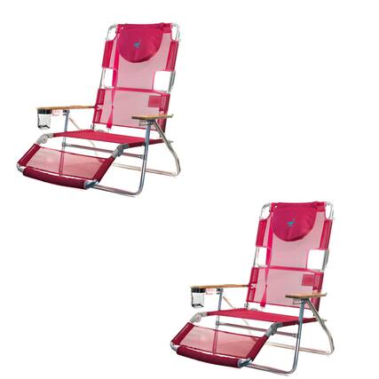 Front. Ostrich - Ostrich 3-N-1 Light Aluminum Multi-Position Reclining Beach Chair, Pink (2 Pack) - Pink.