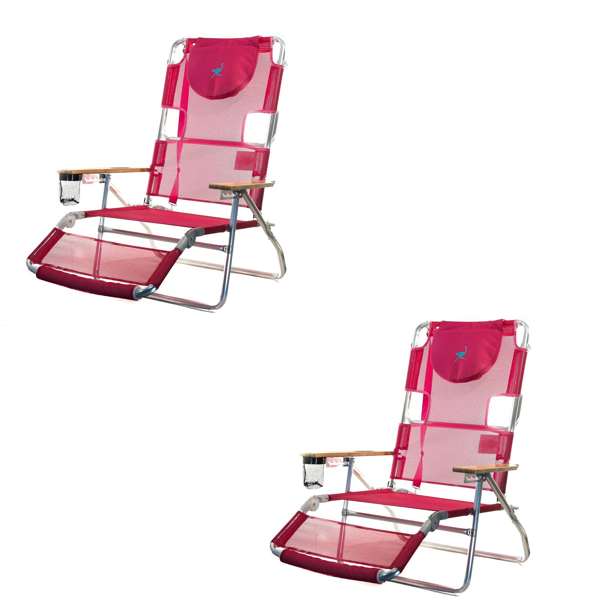 Front. Ostrich - Ostrich 3-N-1 Light Aluminum Multi-Position Reclining Beach Chair, Pink (2 Pack) - Pink.