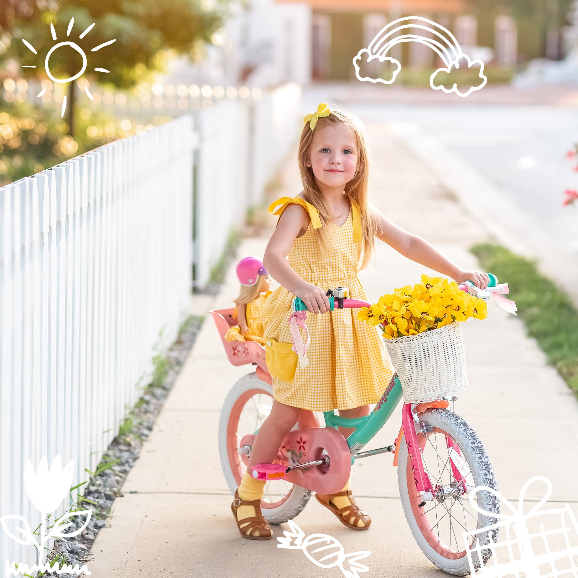 Angle. JOYSTAR - Unicorn 12 Inch Kids Bike for Girls Boys Ages 2-4, Toddler Bicycles with Training Wheels & Basket, Doll Seat, Green - Green.