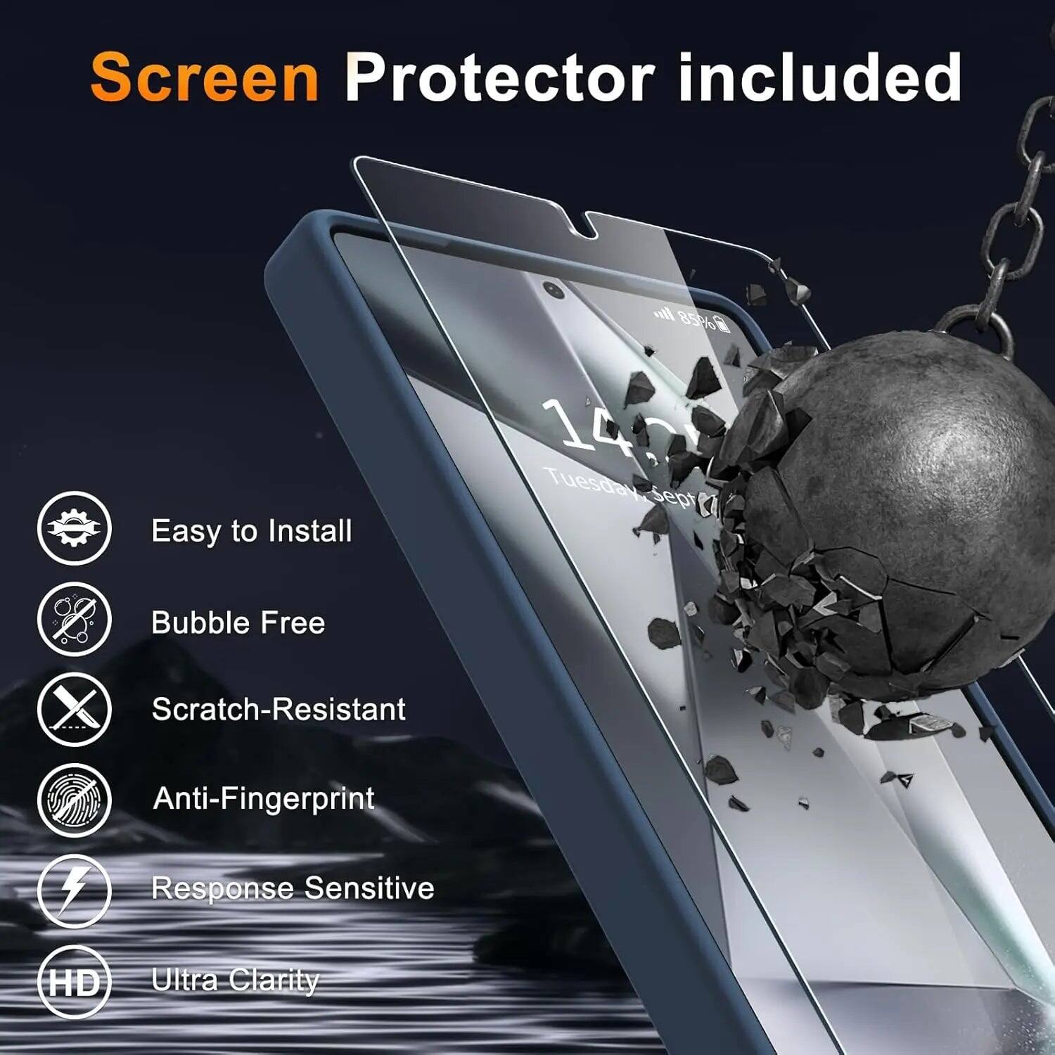 Screen Protector included

Easy to Install

Bubble Free

Scratch-Resistant

Anti-Fingerprint

Response Sensitive

HD

Ultra Clarity