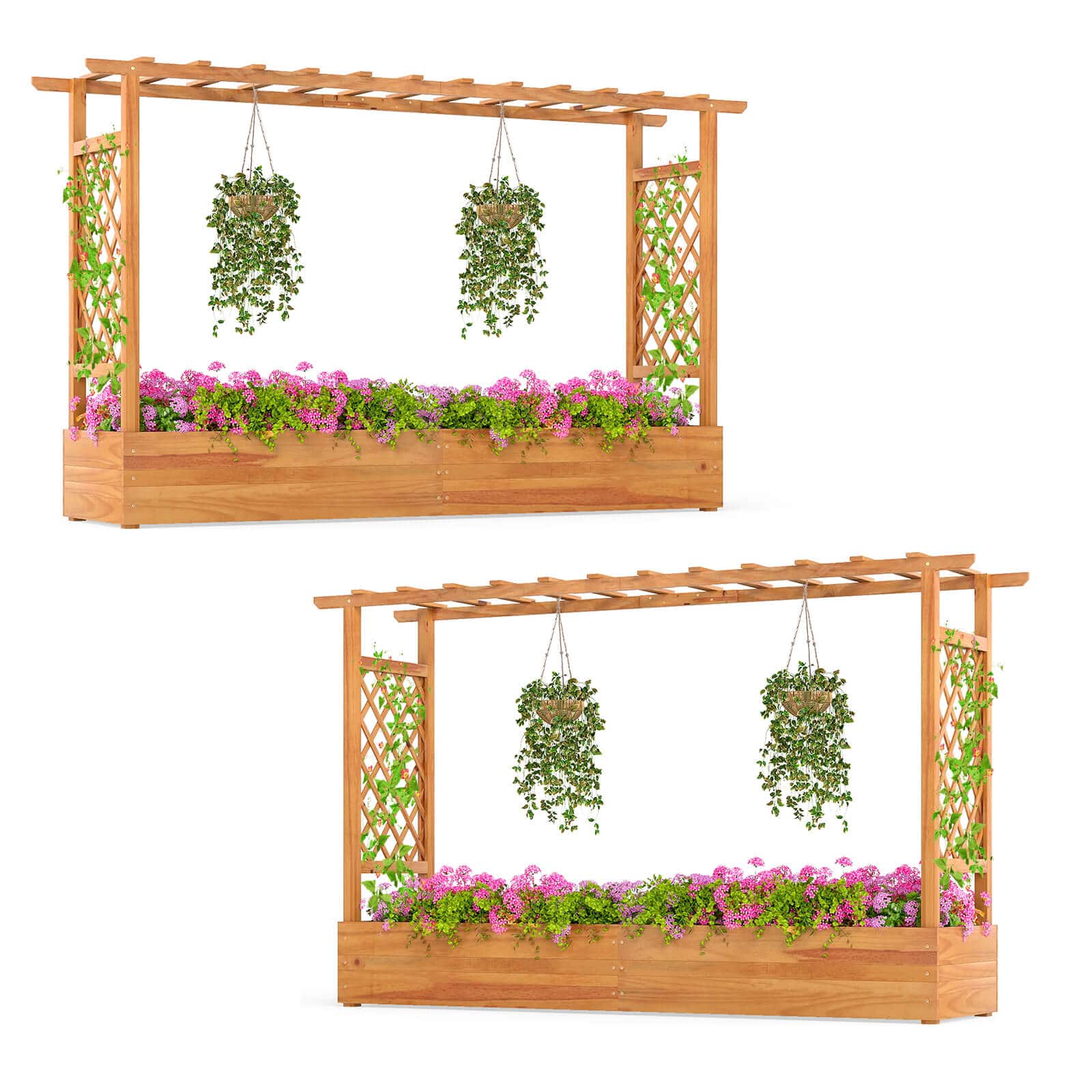 "Costway - 2 PCS 45"" Raised Garden Bed with Trellis with Hanging Roof, 2 Side Trellises - Natural" price history on PriceWatchPro