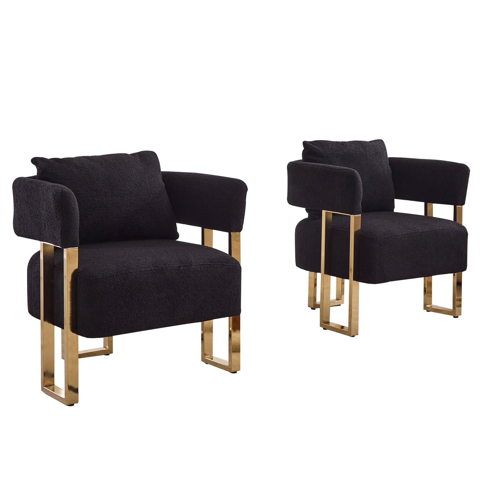Angle. APRILSOUL - Modern decorative chair with gold metal legs  suitable for dressing area reception room office - Black.