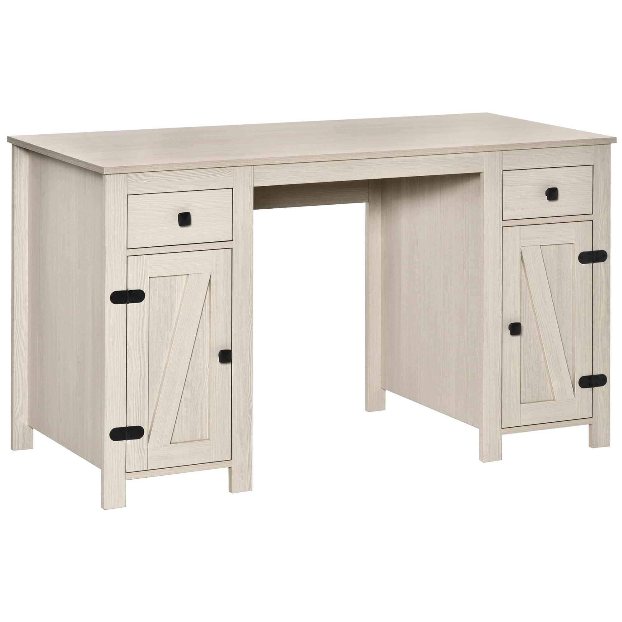 Front. Homcom - Farmhouse Computer Desk with Storage, Home Office Desk with 2 Drawers and 2 Cabinets - White.