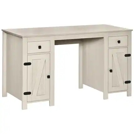 Front. Homcom - Farmhouse Computer Desk with Storage, Home Office Desk with 2 Drawers and 2 Cabinets - White.