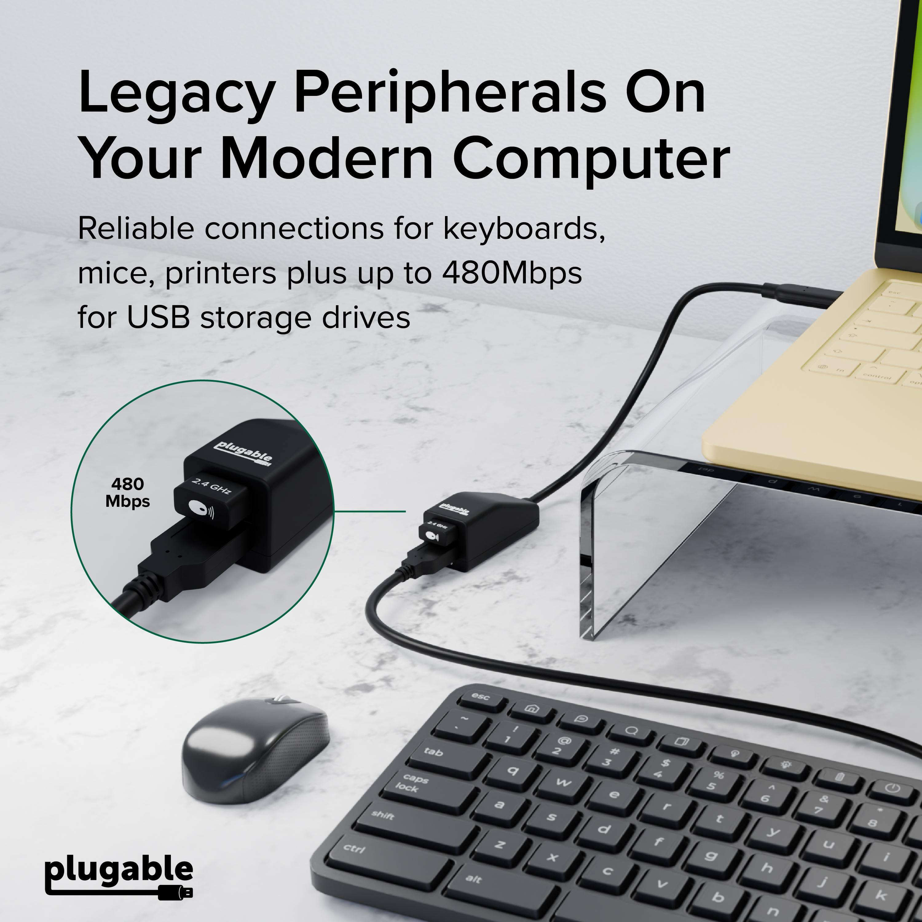 Legacy Peripherals On Your Modern Computer  
Reliable connections for keyboards, mice, printers plus up to 480Mbps for USB storage drives  

480 Mbps plugable 24 COFRE  
plugable des Capa lock shift ctri  

7 a a Z alt @ 2 W S x  
3 e d 0 S 4 F f V  
96 S t g b P A 6 n . & 7 L J  
8 i k