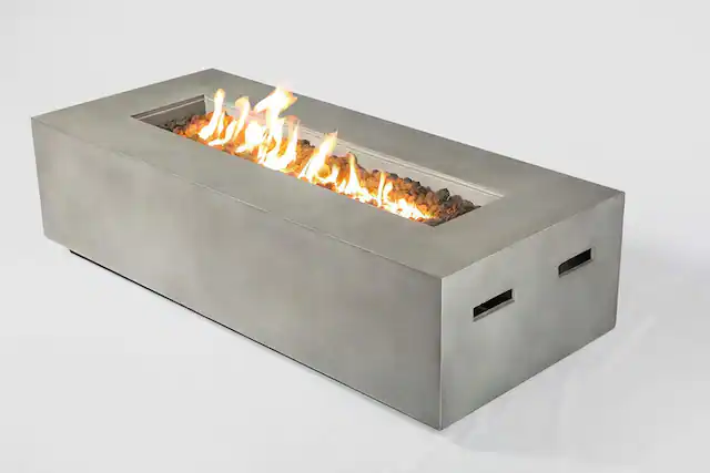 Front. Spaco - Concrete Propane/Natural Gas Fire Pit Table, Easy Operation, Includes Lava Rocks, Durable - Natural+Grey.