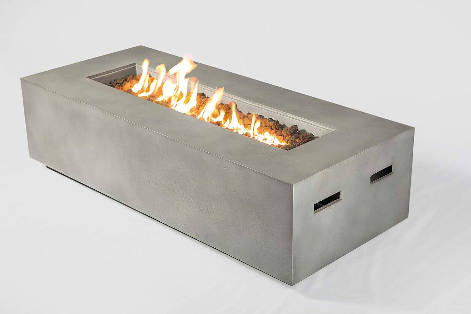 Front. Spaco - Concrete Propane/Natural Gas Fire Pit Table, Easy Operation, Includes Lava Rocks, Durable - Natural+Grey.