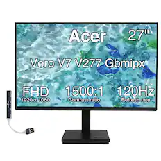 Acer 27" Vero V7 V277 Gbmipx
FHD 1920 x 1080
1500:1 Contrast ratio
120Hz Refresh rate