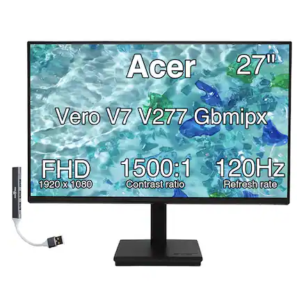 Acer 27" Vero V7 V277 Gbmipx
FHD 1920 x 1080
1500:1 Contrast ratio
120Hz Refresh rate