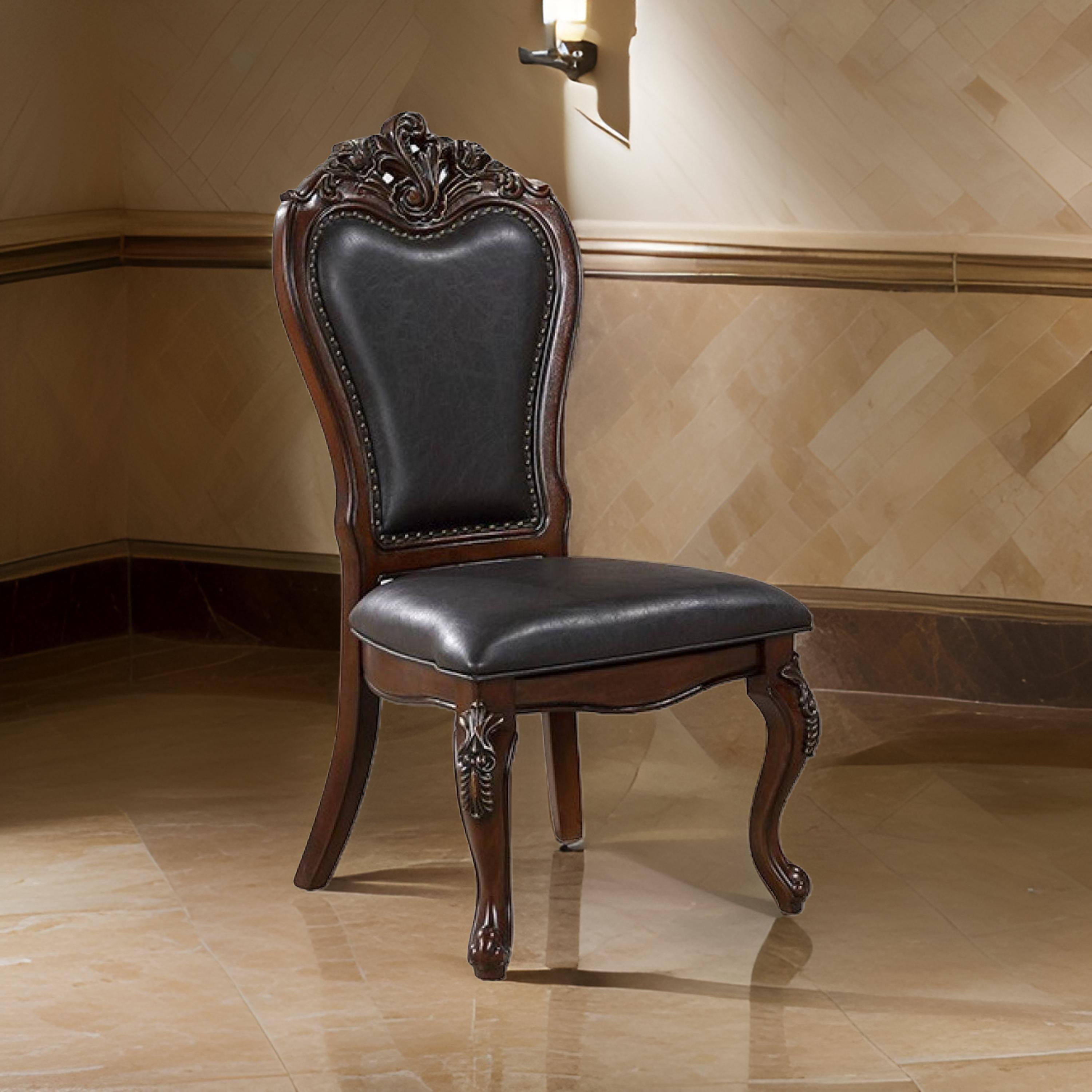 Alt View 5. Manhattan Lane - Zenie Dining Side Chair Set of 2, Cabriole Legs, Faux Leather, Cherry Brown - Cherry Brown, Black.
