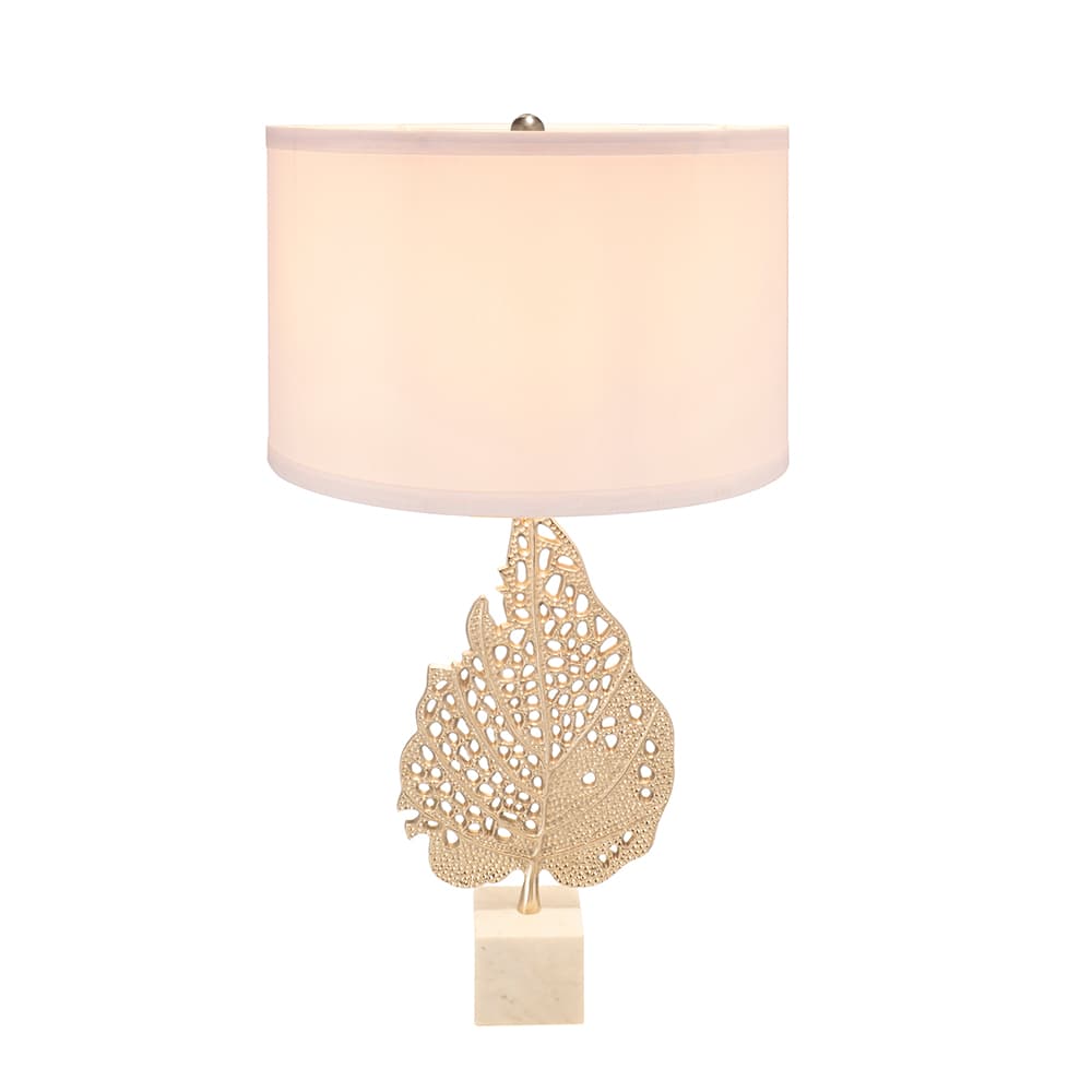 Left. Luckbyte - 15x29.3 Inch White Silver Leaf Table Lamp With Drum Shade Marble Base Assembly Required.