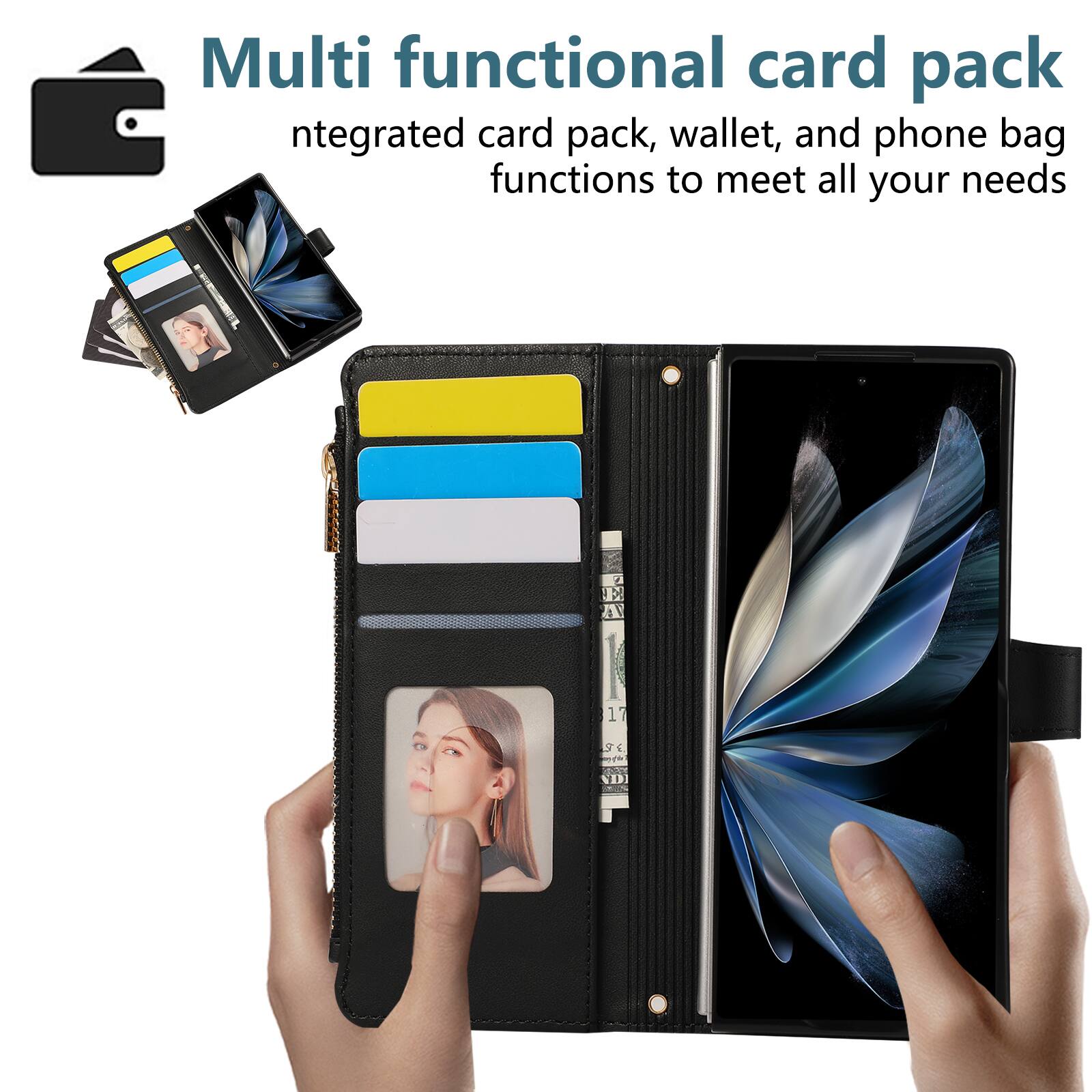 Multi functional card pack  
Integrated card pack, wallet, and phone bag functions to meet all your needs