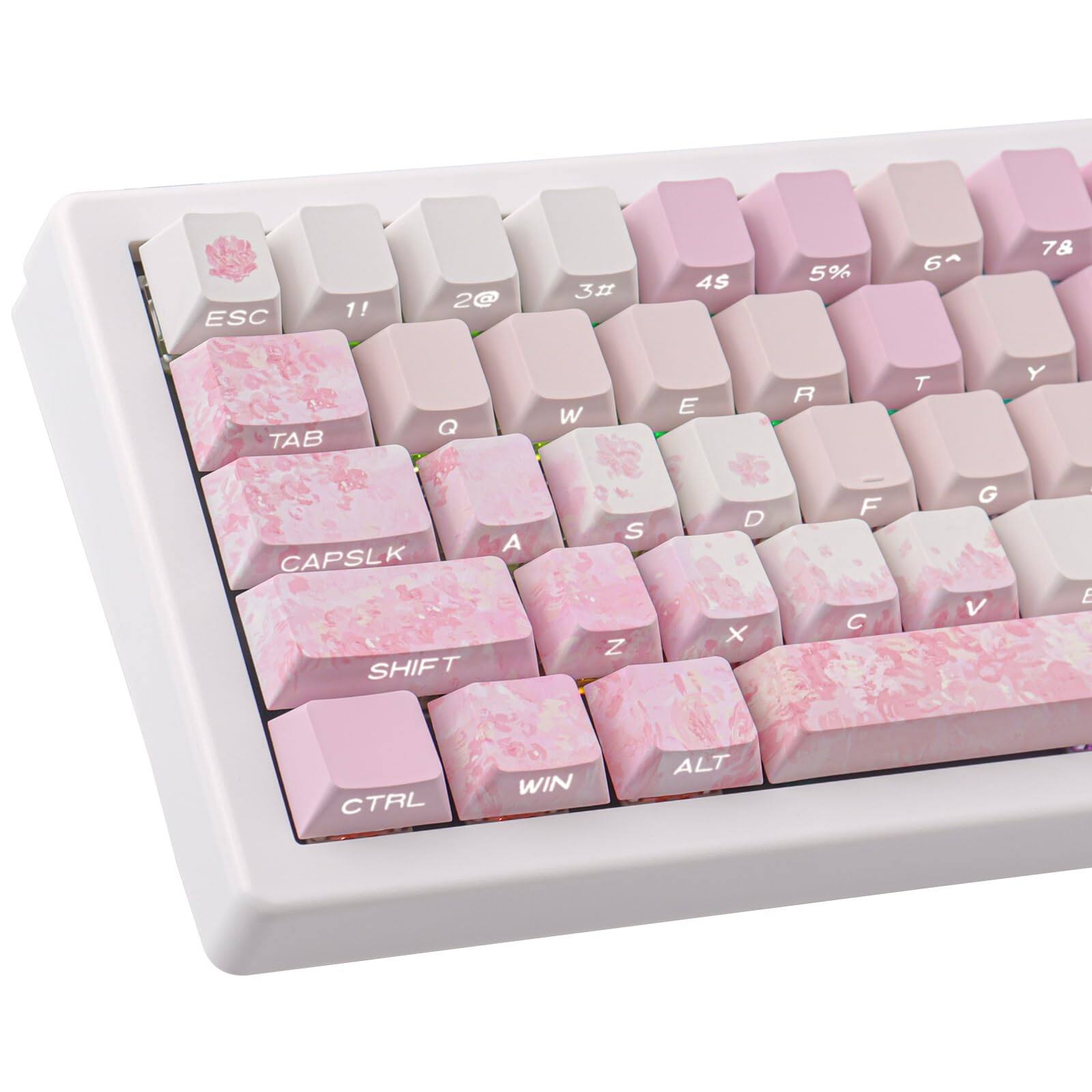 Cedar Assembly - Keycaps Cherry Blossom Tie-dye Keycap Set - Custom Side Printed Pbt Pink Gradient Doubleshot Sakura Key Caps - Default