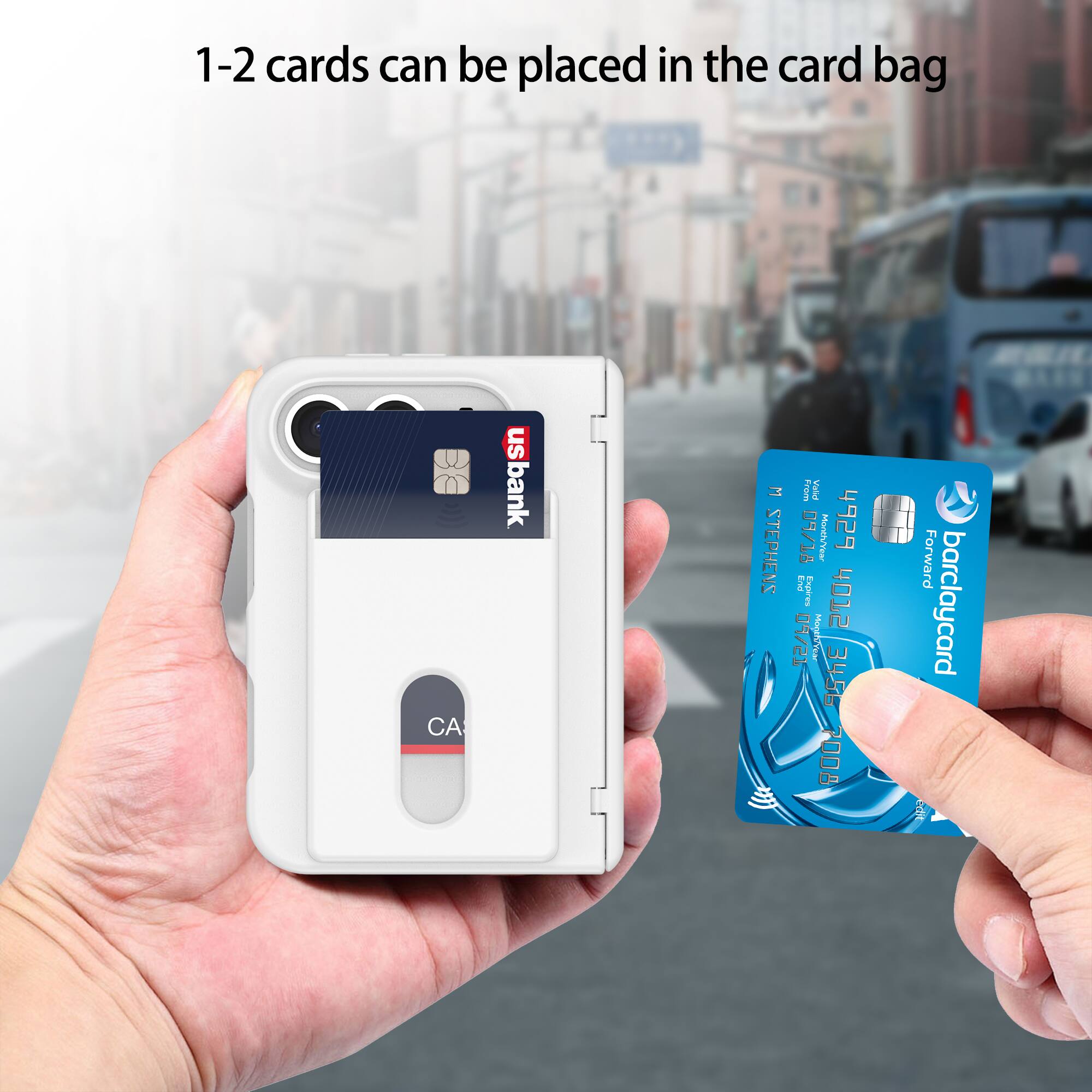 1-2 cards can be placed in the card bag

US Bank

W STEPHENS

From Valid 09/18 Month/Year

nasa

End Expires 09/21 Month/Year

4012 3456 7008

Forward barclaycard