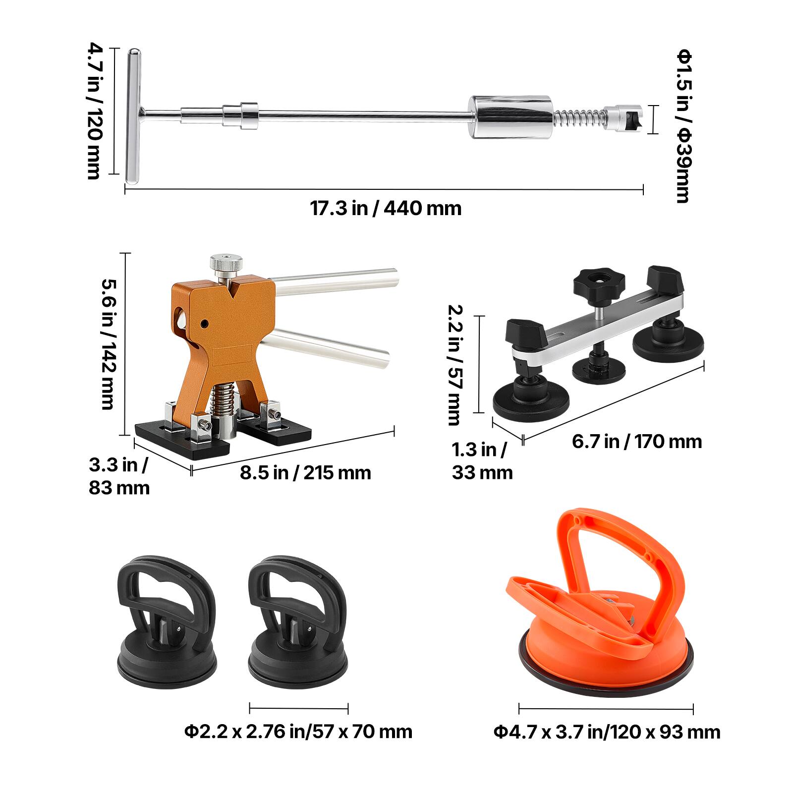 4.7 in / 120 mm  
5.6 in / 142 mm  
3.3 in / 83 mm  
17.3 in / 440 mm  
2.2 in / 57 mm  
1.3 in / 33 mm  
8.5 in / 215 mm  
1.5 in / 39 mm  
6.7 in / 170 mm  
2.2 x 2.76 in / 57 x 70 mm  
4.7 x 3.7 in / 120 x 93 mm