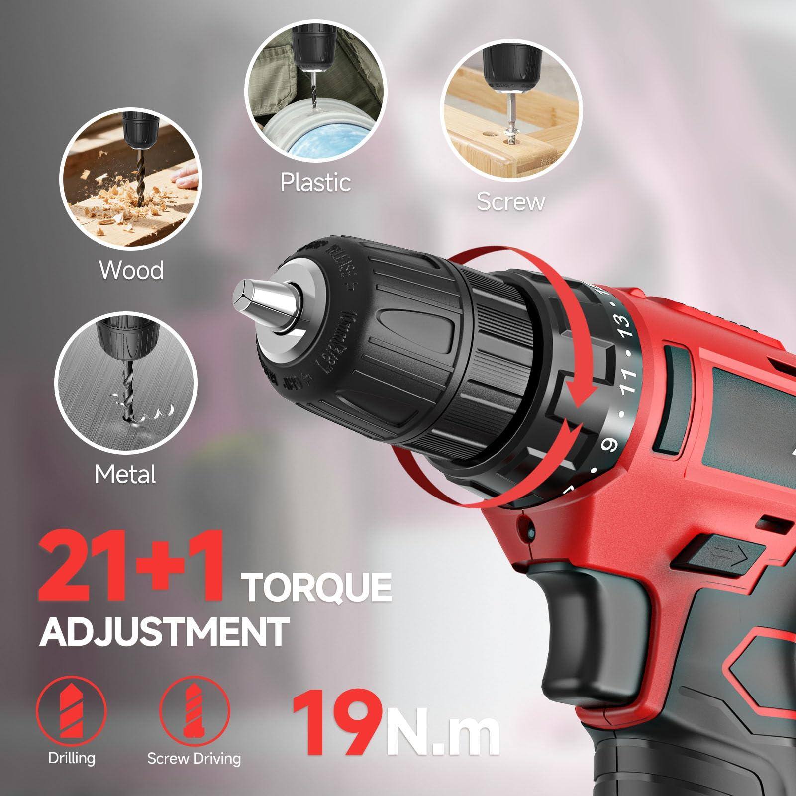 Wood Plastic Ruler 10mm 3/27 Screw 13 11 1 Metal 21+1 TORQUE ADJUSTMENT 19N.m Drilling Screw Driving 9