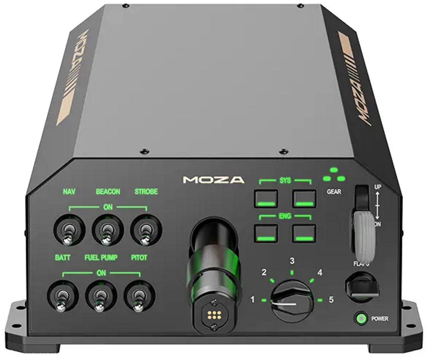 MOZA

NAV BEACON STROBE  
ON ON ON

BATT FUEL PUMP PITOT  
ON ON ON

ENG  
ON ON

GEAR  
UP DOWN

FLAPS  
1 2 3 4 5

POWER