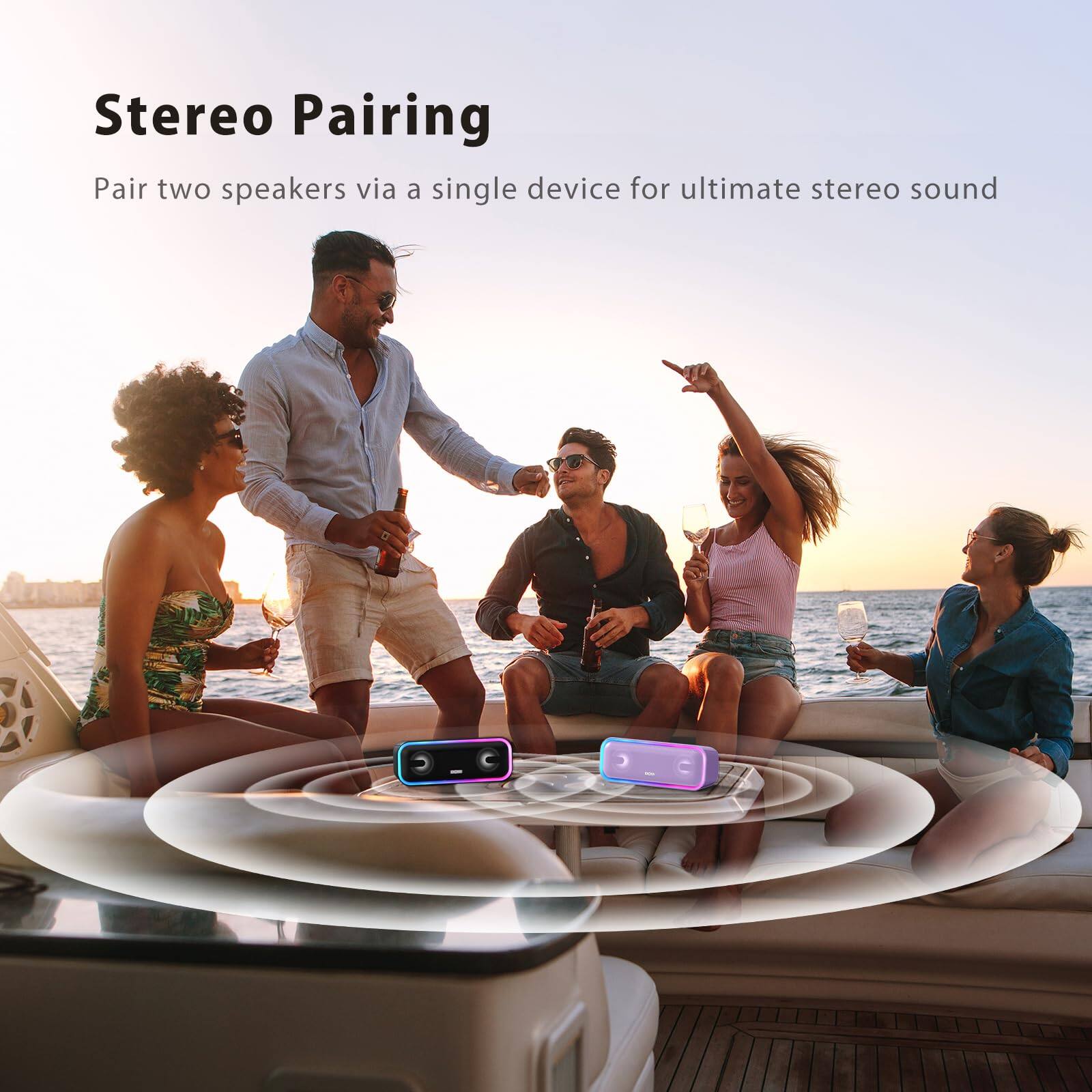 Stereo Pairing

Pair two speakers via a single device for ultimate stereo sound