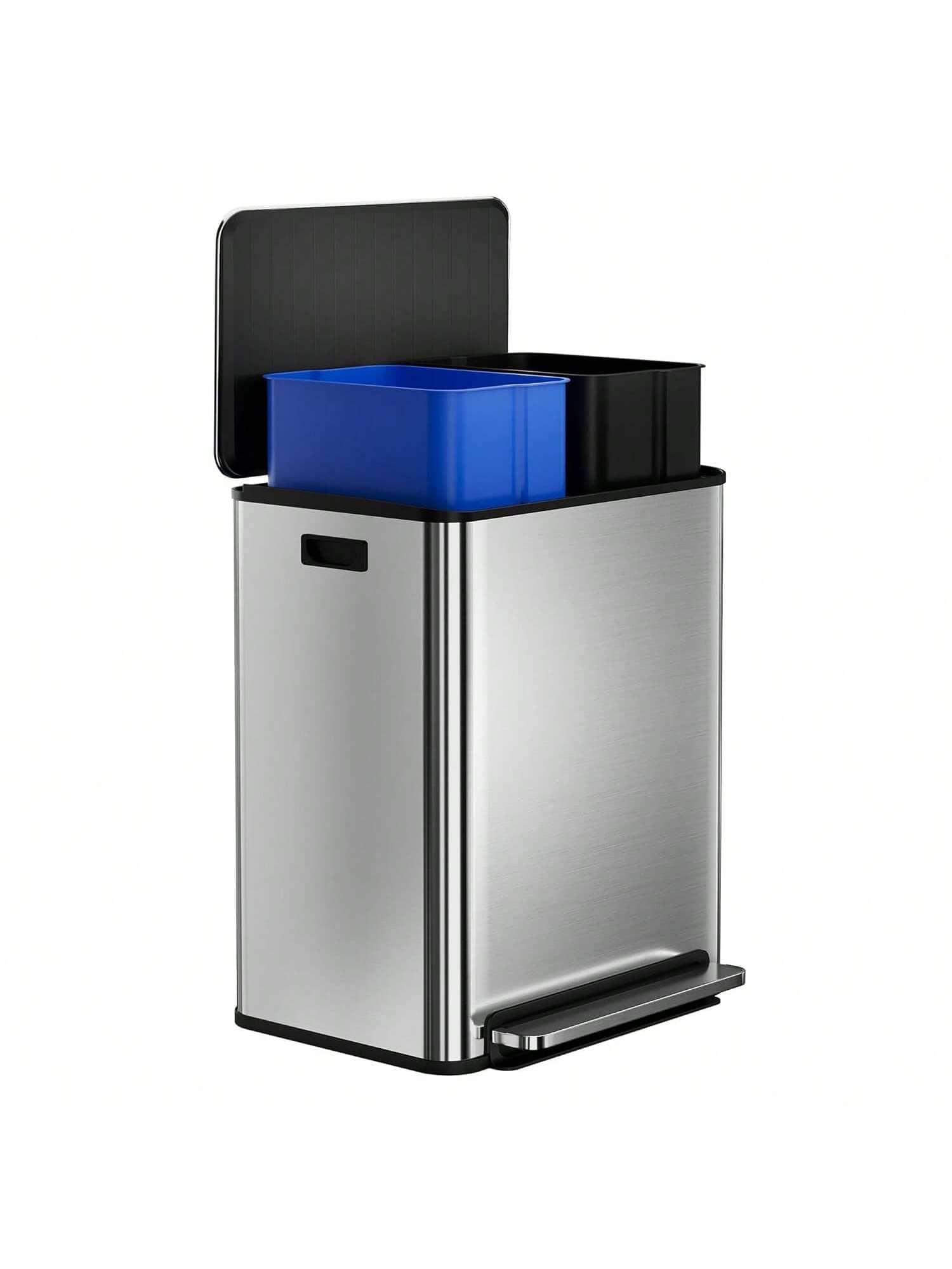 GARVEE - 60L 16 Gal Kitchen Trash Can 2x8 Gal Pedal Trash Bin With Removable Baskets Stainless Steel Garbage Can - Silver