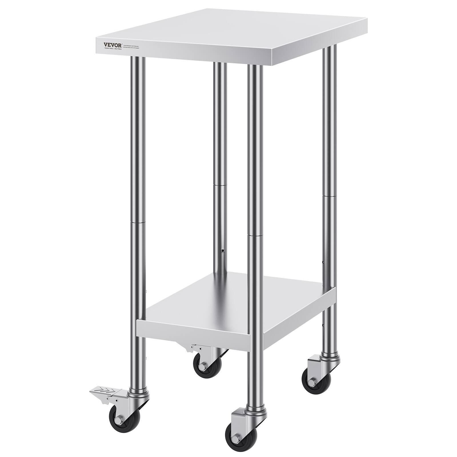 Alt View 5. VEVOR - Stainless Steel Work Table 24 x 18 x 38 Inch, with 4 Wheels, 3 Adjustable Height Levels, Heavy Duty Food Prep Worktable - Silver.