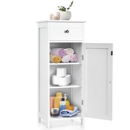 Pefilos - Wooden Storage Free-Standing Floor Cabinet with Drawer and Shelf- Bathroom Storage Cabinet for Entryway Storage - White