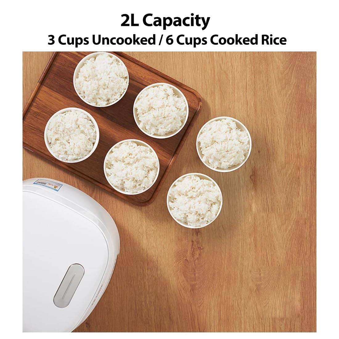 2L Capacity  
3 Cups Uncooked / 6 Cups Cooked Rice