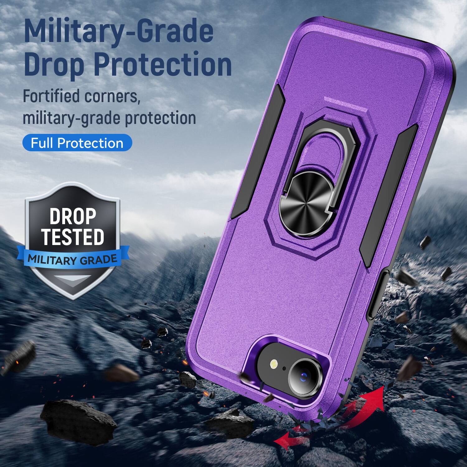 Military-Grade Drop Protection  
Fortified corners, military-grade protection  
Full Protection  

DROP TESTED  
MILITARY GRADE