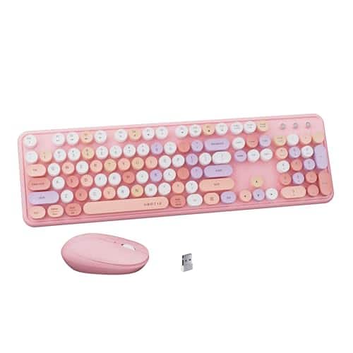 PARKER SLATER - X Ubotie Colorful Wireless And Mouse Combo Full-sized Office With Typewriter Flexible Keys 2.4ghz Dropout-free Connecti - Pink Colorful