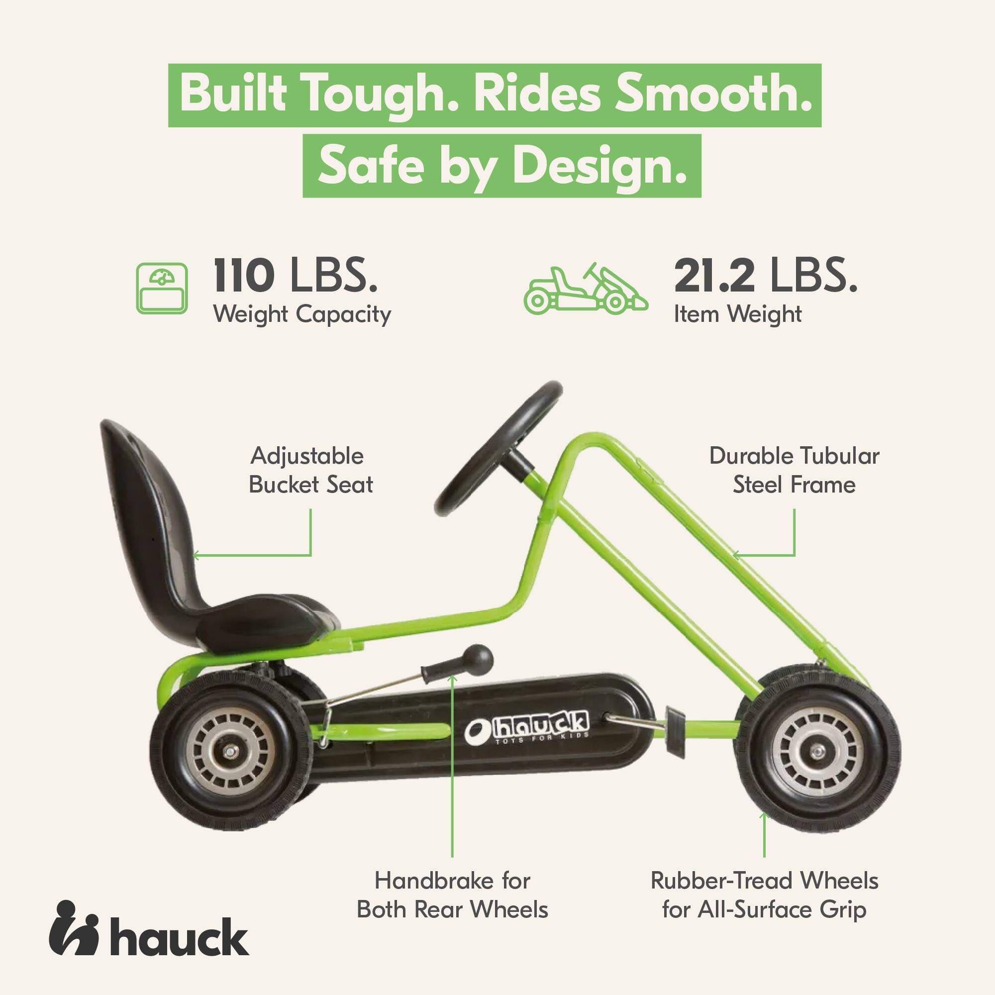 Built Tough. Rides Smooth. Safe by Design.

110 LBS. Weight Capacity
21.2 LBS. Item Weight
Adjustable Bucket Seat
Durable Tubular Steel Frame
hauck
Handbrake for Both Rear Wheels
Rubber-Tread Wheels for All-Surface Grip
