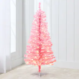 Best Choice Products - 4ft Pre-lit Colored Christmas Tree, Artificial Tree Holiday Decor w/ LED Lights - Pink Tinsel