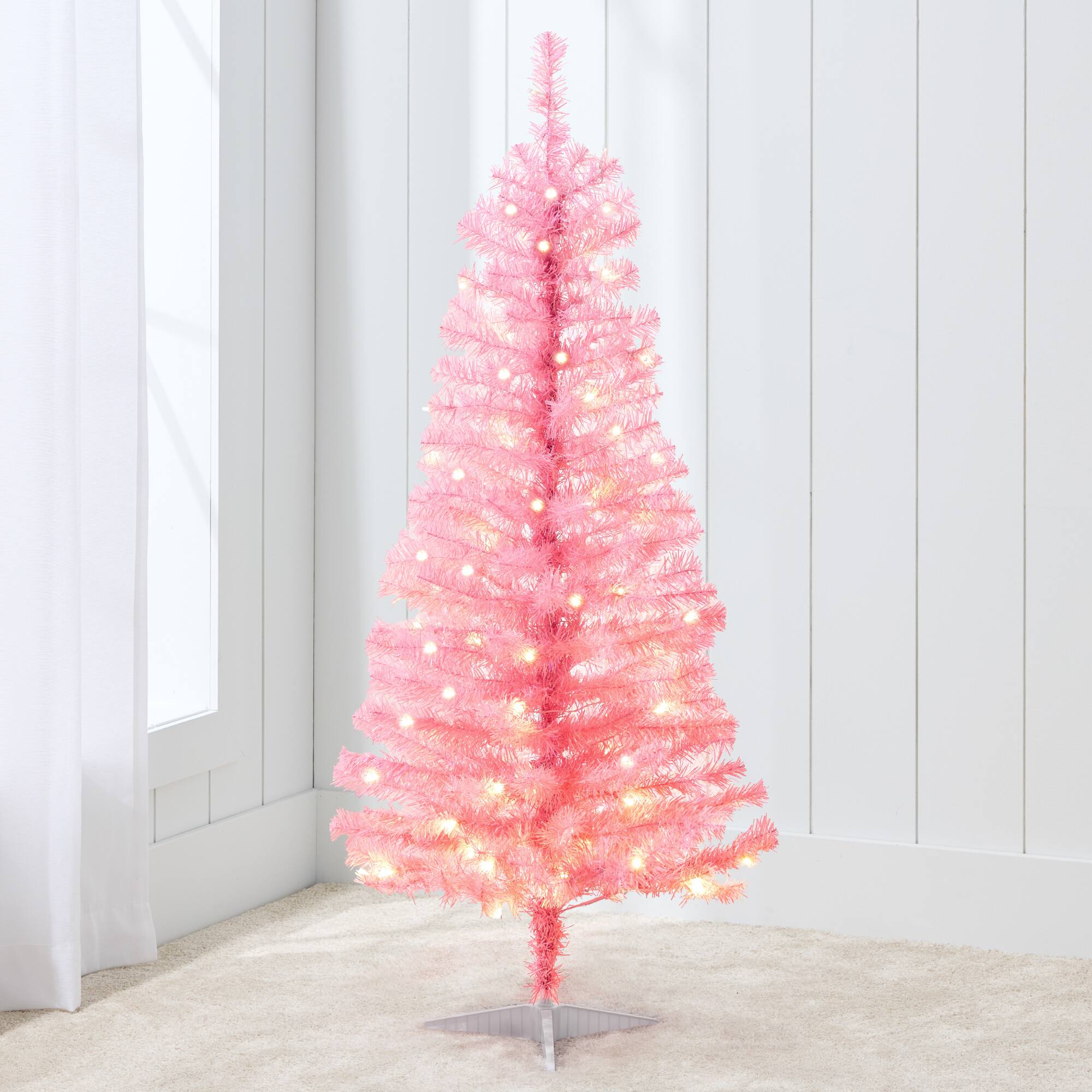 Front. Best Choice Products - Best Choice Products 4ft Pre-lit Colored Christmas Tree, Artificial Tree Holiday Decor w/ LED Lights - Pink Tinsel - Pink Tinsel.