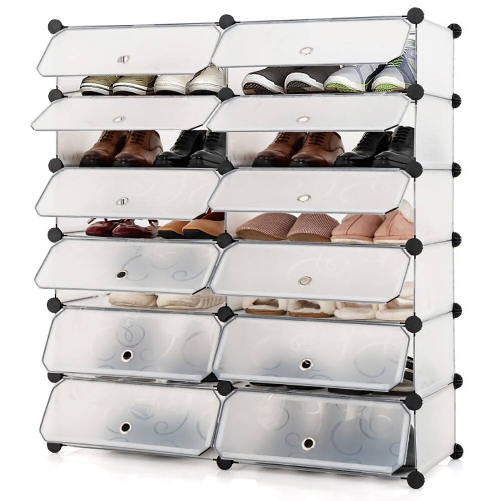 Alt View 7. Pefilos - 12-Cube DIY Portable Plastic Shoe Rack with Transparent Doors-White, Shoe Storage Organizer for Entryway & Closet - White.