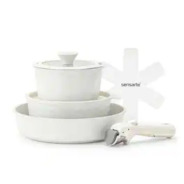 SENSARTE - 8-Piece Nonstick Pots and Pans Set with Detachable Handle, Induction Compatible, Dishwasher/Oven Safe - White