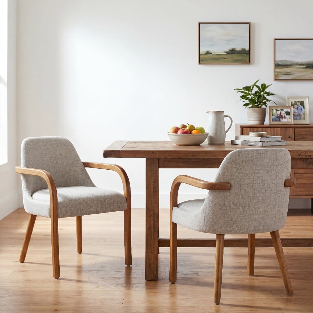 Loheer - Mid-Century Fabric Dining Chairs Set of 2 Upholstered Armchairs - Beige price history on PriceWatchPro