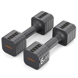 FEIERDUN - 5-in-1 Adjustable Dumbbell Set of 2, 1pair 6LBS Hand Weights for Women, 1s-Adjust Dual-Stable Dumbbell Set - Gray