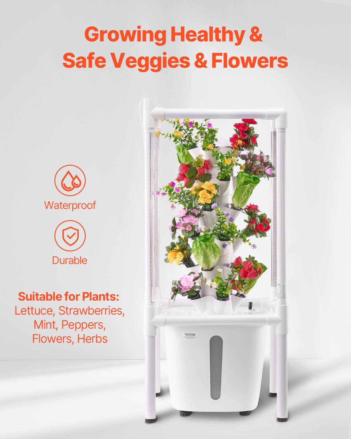 Growing Healthy & Safe Veggies & Flowers

Waterproof  
Durable  

Suitable for Plants:  
Lettuce, Strawberries, Mint, Peppers, Flowers, Herbs  

VEVOR