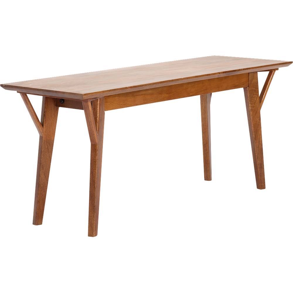 Angle. Finch - Stratford Rectangular Mid-Century Solid Mango Wood Backless Bench - Walnut Brown.