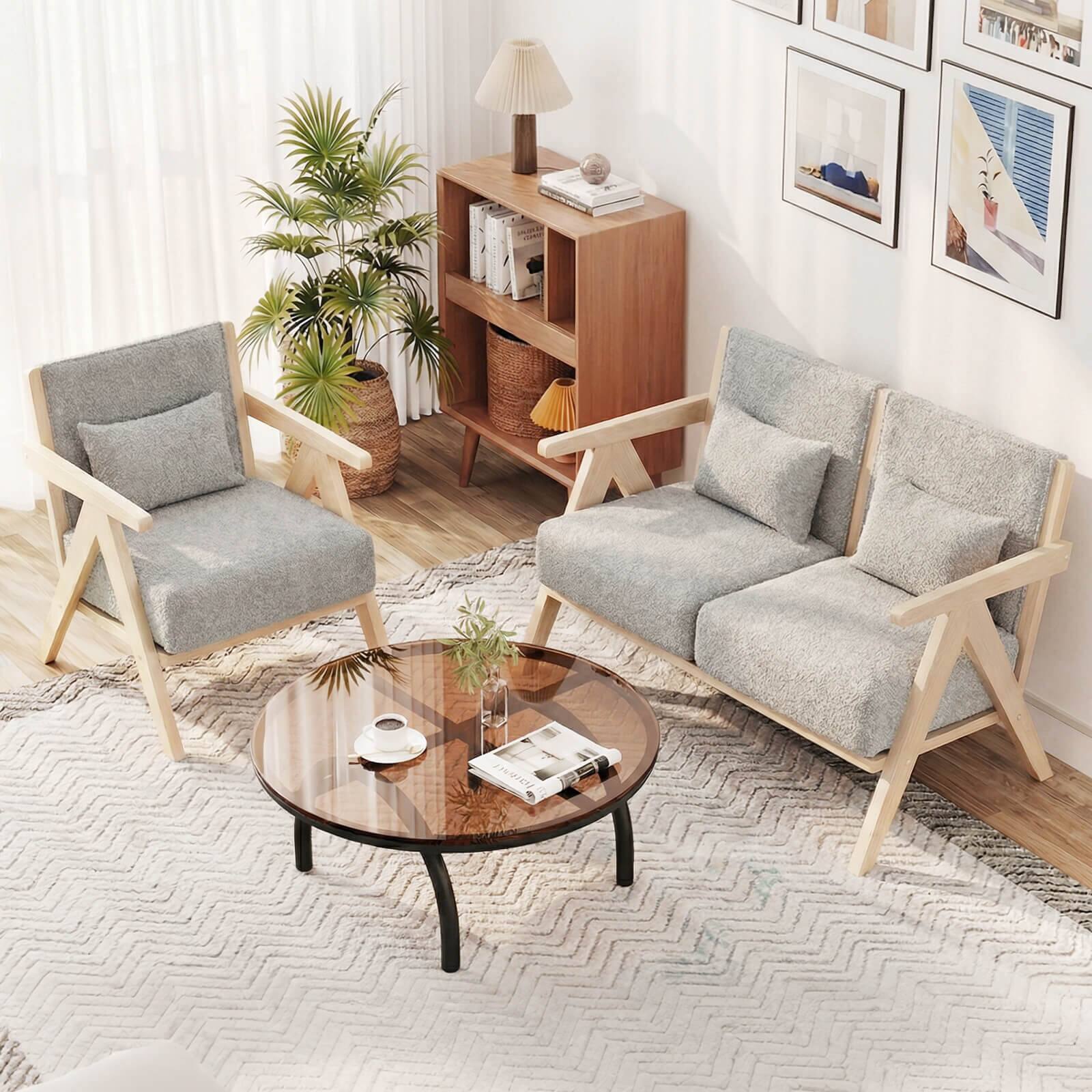 Alt View 4. Costway - Costway Mid-Century Modern Accent Chair Soft Chenille Fabric Sofa Chair with Backrest - Gray.