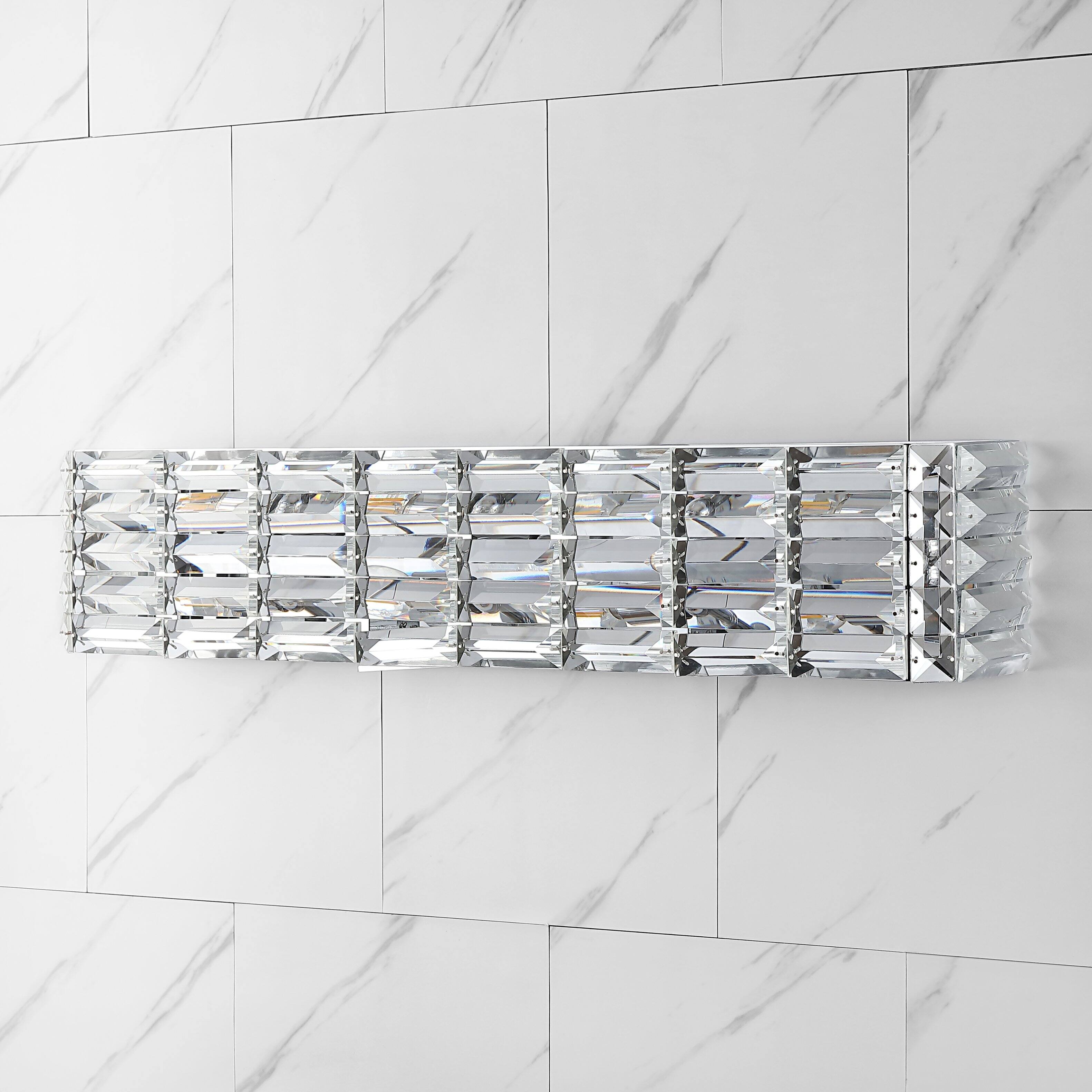 Alt View 5. Jonathan Y - Evelyn Crystal Rectangle 31.75" 4-Light Iron/Crystal Glam Modern LED Vanity Light, Chrome - Chrome.
