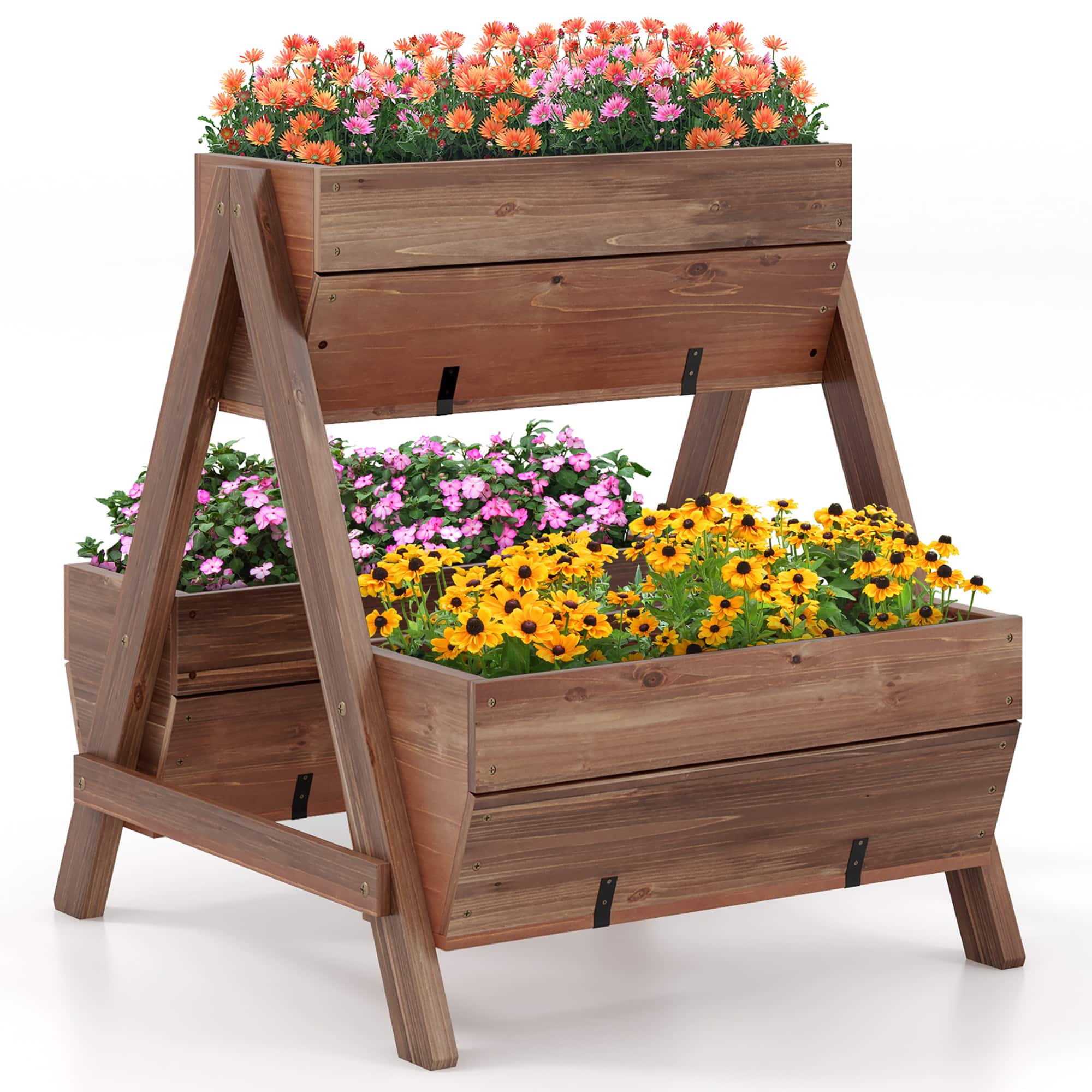 Gymax - 21'' x 8'' x 8.5'' Vertical Raised Garden bed Planter Stand w/ 3 Planter Boxes - Brown