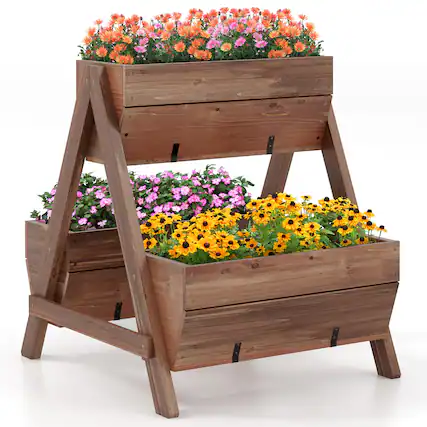 Front. Gymax - Gymax 21'' x 8'' x 8.5'' Vertical Raised Garden bed Planter Stand w/ 3 Planter Boxes - Brown.