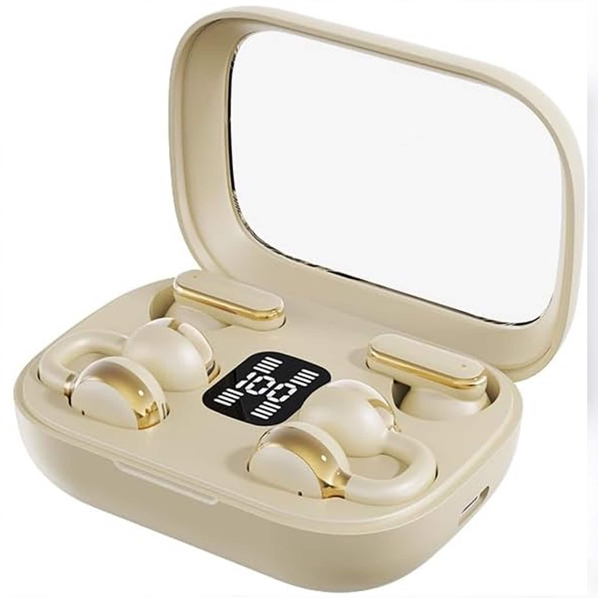 YONWAY - 2-in-1 Ear Clip and Semi-in-Ear 2 Pairs of Headphones, Wireless Bluetooth Earbuds with LED Digital Display for Sport