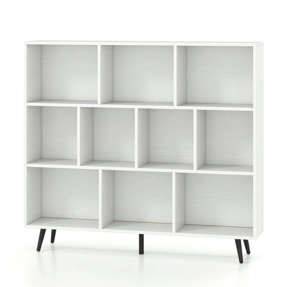 Alt View 4. Kadyn - 10-Cube Bookcase with 5 Tapered Metal Legs, White + Black - White.