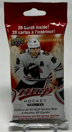 28 Cards Inside!
28 cartes à l'intérieur!
UPPER DECK
HOCKEY 2021-22
Collect all 50 High Series Star & Rookie SP Cards!
Collectionnez les 50 cartes toiles Series et recrues SP High