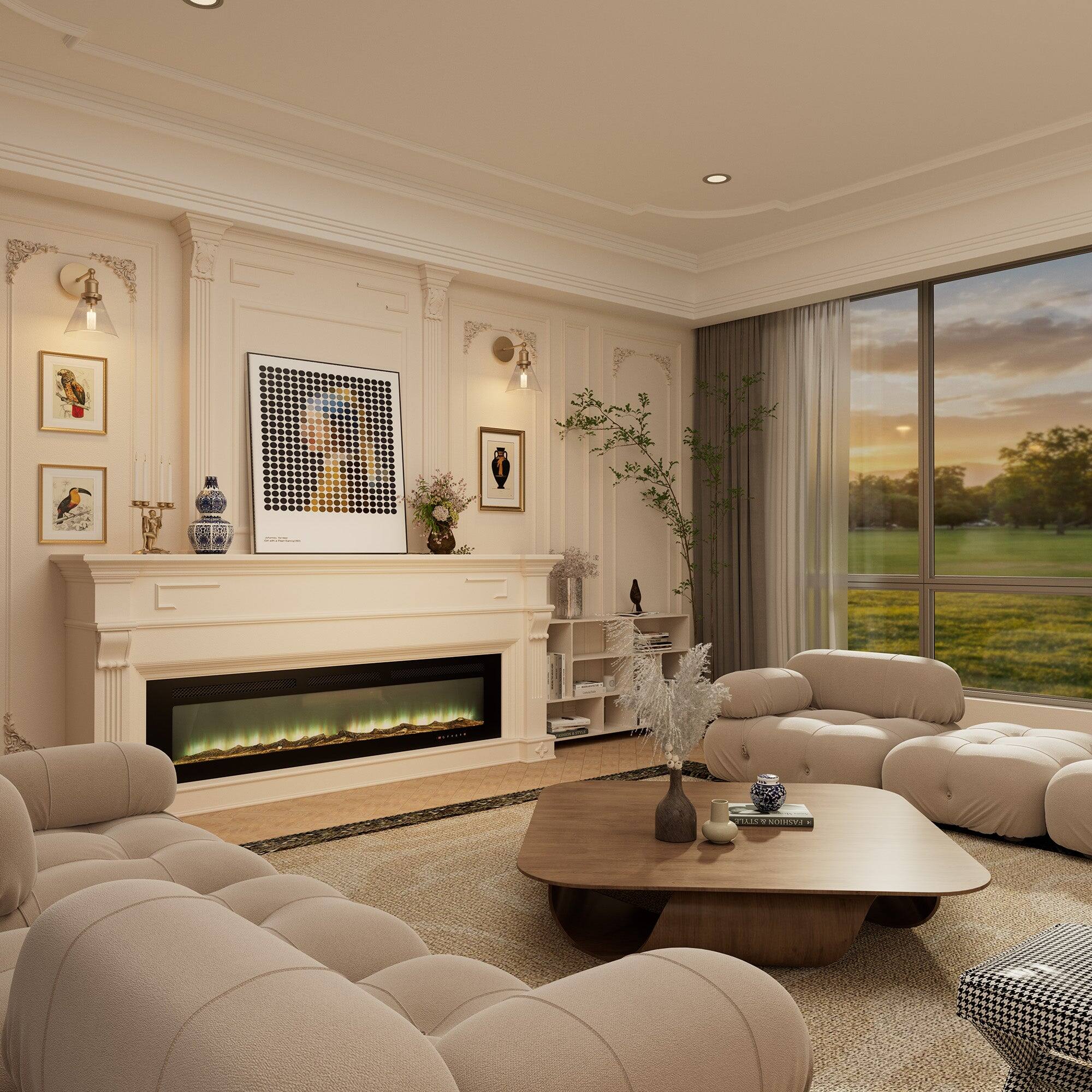 Alt View 2. Boyel Living - 72 in. Wall Mounted Recessed Electric Fireplace with Logs and Crystals - Black.