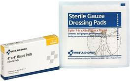 First Aid Only - Sterile Gauze Pads, 4" x 4", 2/box - White