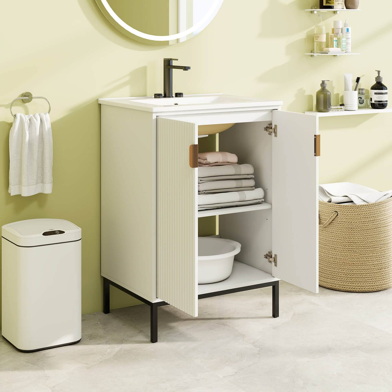 Alt View 4. Costway - Costway Bathroom Vanity with Sink Combo 24 Inch Freestanding Bathroom Sink Cabinet White - White.