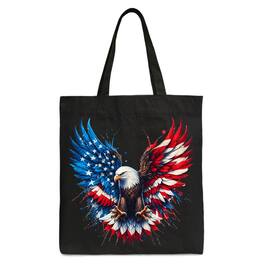 OrnamentallyYou - Bald Eagle American Flag Canvas Tote Bag, Patriotic Freedom Gift Shopper - Black
