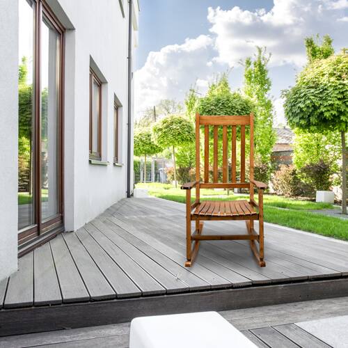 Alt View 5. Winado - Wooden Rocker Rocking Chair, All Weather Wooden Rocking Chair with High Backrest, Patio Rocker for Garden, Yard, Balcony - Original Color.