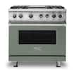 Front. Viking - 5-Series 5.6 Cu. Ft. Self-Cleaning Freestanding Dual Fuel Convection Range - 4 Burner - Eucalyptus.